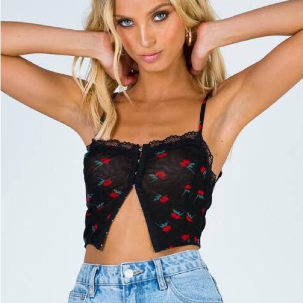 Princess Polly Black Lace Floral Top